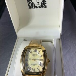 Anne Klein Gold Activa Swiss Quartz Watch Mother of pearl dial,Working.Comes Box